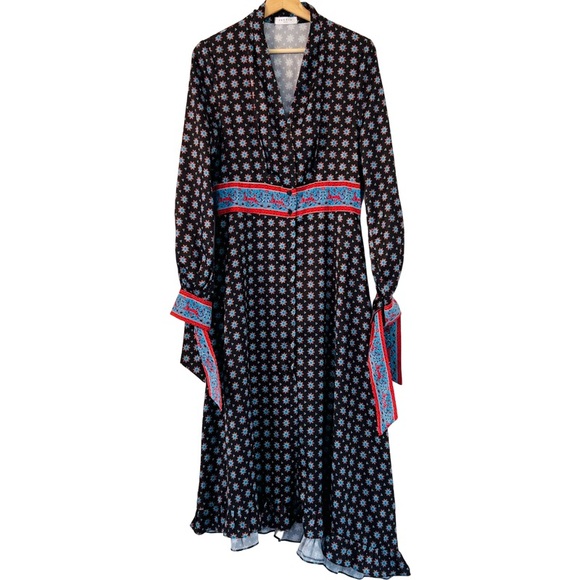 SANDRO Catlyn Printed Silk Midi Dress in Black - Picture 8 of 14